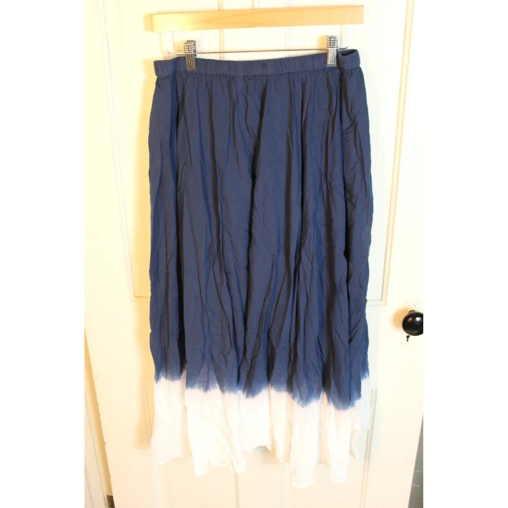J. Crew NWT Women's Pull-On Midi Skirt Dip-Dyed Cotton Voile Size S Blue White